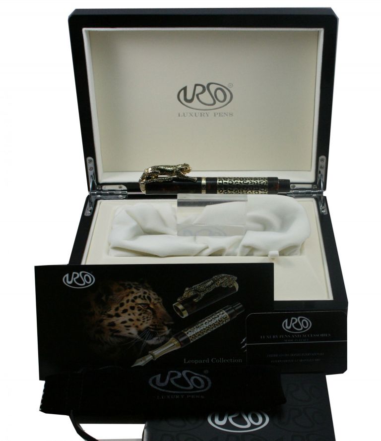 FOUNTAIN PEN LEOPARD  IN STERLING SILVER VERMEIL  AND DIAMOND BROWN